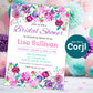Floral bridal shower invitation template displayed in a festive party setting with pastel decorations, customizable Corjl design for instant download.