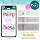 An infographic shows how to edit a bridal shower invitation using Corjl on a smartphone, with three steps: purchase, edit, and print or share.