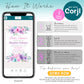 An infographic explains how to edit a baby shower invitation template with Corjl in three steps: purchase, edit, print or share, using an illustrated phone and floral design.