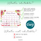 A floral baby arrival date calendar template with editable text, fonts, and font colors; days of the week and graphics are not editable.