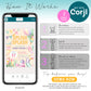 Infographic showing steps to edit a digital invitation using Corjl: purchase, edit online, then print or share. Includes a phone displaying the invitation and a "Demo Now" button.