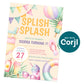 Colorful birthday invitation for a 7-year-old pool party with summer-themed decorations, event details, RSVP info, and a Corjl editing badge.