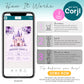 An infographic explains Corjl's three-step process for editing and printing a digital birthday invitation, featuring a phone displaying a castle-themed invite.