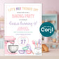Pastel baking party birthday invitation template mockup with pink stand mixer and kitchen background, editable girls baking theme invite