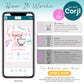 Instructional graphic showing how to edit a digital birthday invitation template with Corjl, including steps for purchase, editing, and downloading or sharing the design.