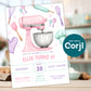 Baking party invitation template mockup with pink stand mixer and baking tools on kitchen background, editable girls birthday baking theme invite