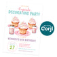 Printable cupcake decorating birthday invitation with pastel cupcakes and sprinkles on white background, editable Corjl girls party invite