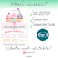Editable cupcake birthday invitation template showing text customization, font and color changes allowed, graphics not editable, Corjl template