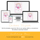 A birthday party invitation template is displayed on a desktop, laptop, tablet, and smartphone. Text explains that the template is editable on any device using Corjl.