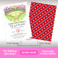 Baseball birthday invitation template with stadium field illustration on front and red star striped pattern on back, editable sports party invite