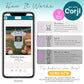 Infographic showing steps to edit a digital baby announcement template with Corjl: purchase, edit, and print/share. A phone displays the editable template.