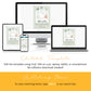 Editable newborn birth announcement template shown on phone, tablet, and desktop using Corjl, sage green baby photo announcement design