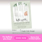 Editable single-sided baby birth announcement template with photo, name, birth details, and sage green minimal design