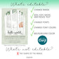 Editable template features showing image replacement, text editing, font changes, and color customization for baby announcement design