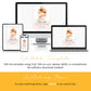 Editable baby birth announcement template shown on phone, tablet, and desktop using Corjl, blush pink newborn photo announcement design