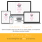 Editable last rodeo bachelorette invitation template with pink cowgirl hat disco ball design shown on desktop, laptop, tablet and phone, Corjl instant download