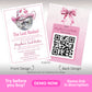 Last rodeo bachelorette party invitation with pink cowgirl disco ball theme and matching QR code back design, editable bachelorette invite