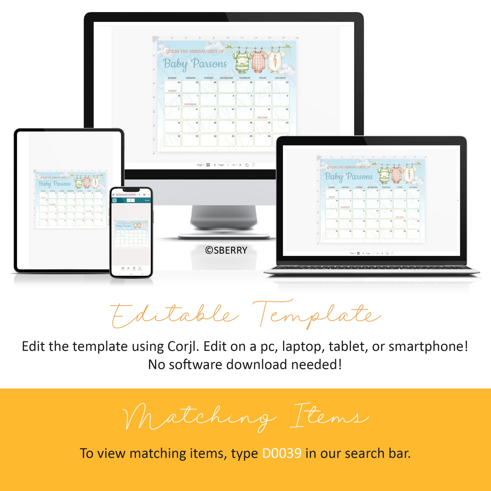 Editable baby shower prediction calendar Corjl template farm theme baby due date game printable instant download