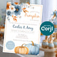 Fall baby shower invitation pumpkin theme blue floral baby boy shower invite printable decor setup