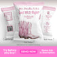 Bachelorette party chip bag template front and back design with pink cowgirl boots, “Last Wild Night” theme, QR code, and customizable text for bridal party favors.