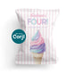 Pink ice cream themed birthday chip bag template on white background with pastel stripes and soft serve cone design, editable party favor packaging instant download.