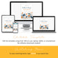 Editable baby shower welcome sign template displayed on phone, tablet, and desktop using Corjl, blue and orange floral design