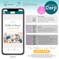 Corjl editable template instructions showing steps to purchase, edit baby shower sign, and download printable design