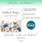 Editable baby shower template features including text editing, font changes, and color customization in Corjl