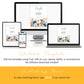 Editable baby shower signs template set displayed on phone, tablet, and desktop using Corjl, blue and orange floral theme